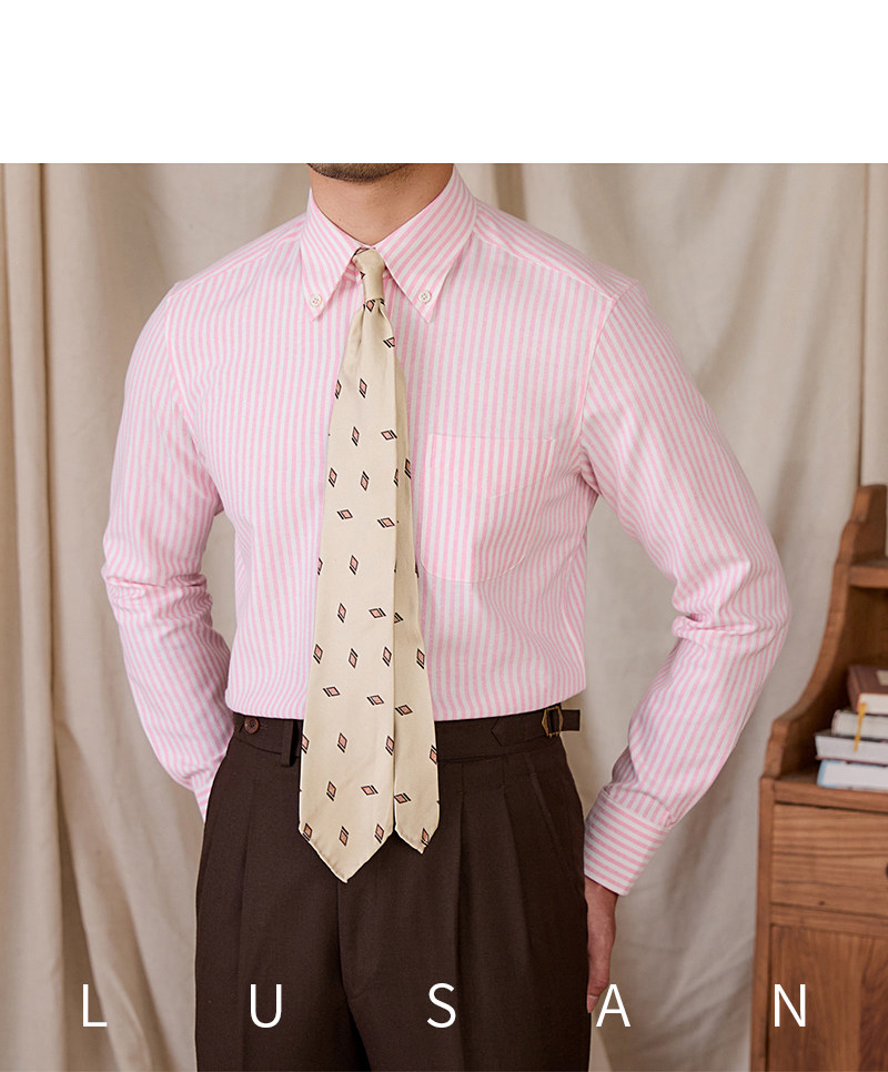 Slim-Fit-Langarmhemd aus Oxford-Baumwolle, gestreift, atmungsaktiv, lässig, Business-Hemd, Gentry IVY Herren – Detail 38