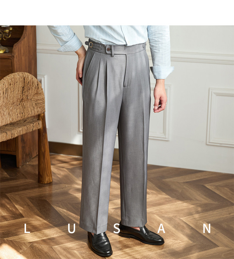 Business-Pendler All-Match-Freizeit hose mit weitem Bein, atmungsaktive, nicht bügelnde, britische, lockere Western hose mit hoher Taille für Männer – Detail 22
