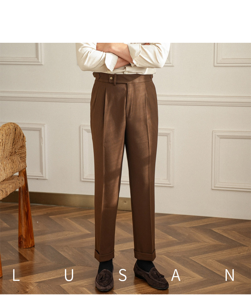 Männer Pendler All-match Neapel Hohe Taille Micro Gerade Casual Hosen Retro Herbst Business Hosen – Detail 20