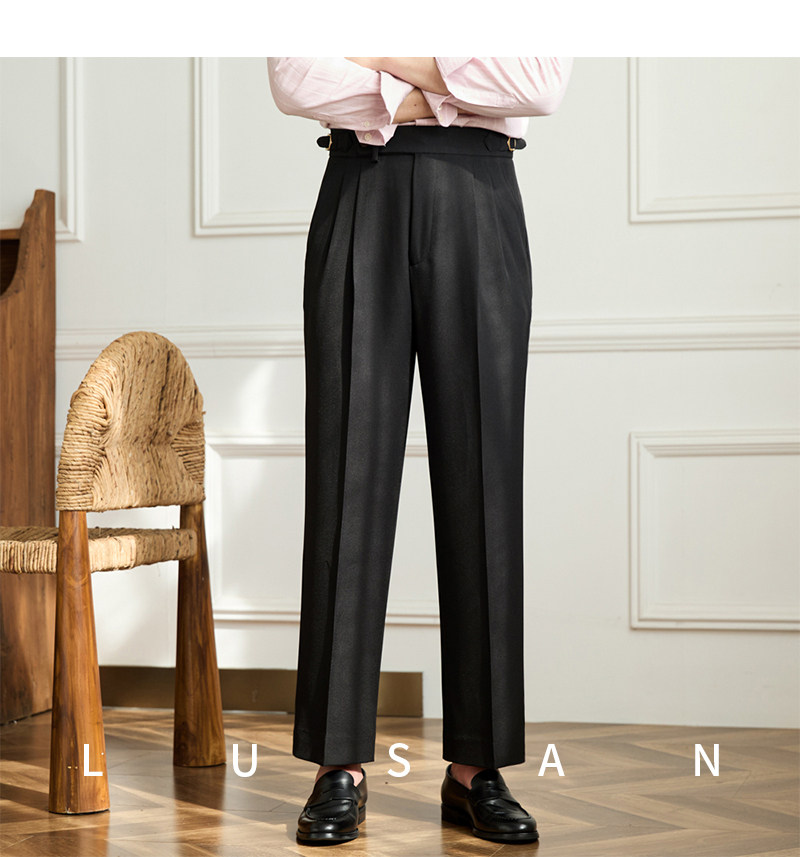 Business-Pendler All-Match-Freizeit hose mit weitem Bein, atmungsaktive, nicht bügelnde, britische, lockere Western hose mit hoher Taille für Männer – Detail 40