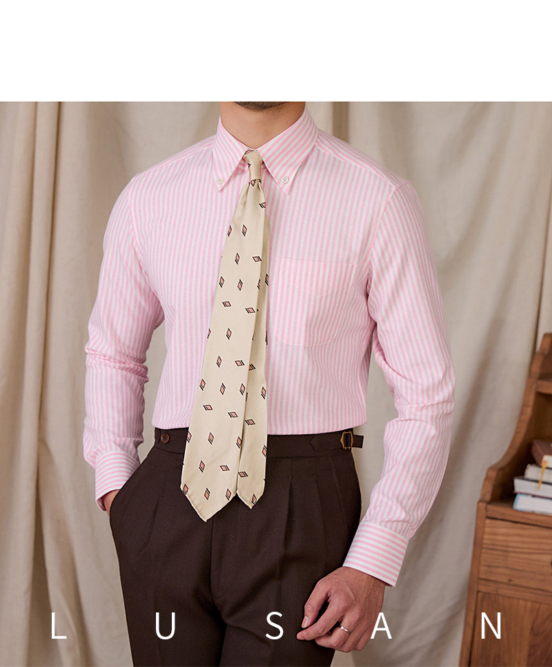 Slim-Fit-Langarmhemd aus Oxford-Baumwolle, gestreift, atmungsaktiv, lässig, Business-Hemd, Gentry IVY Herren – Detail 37