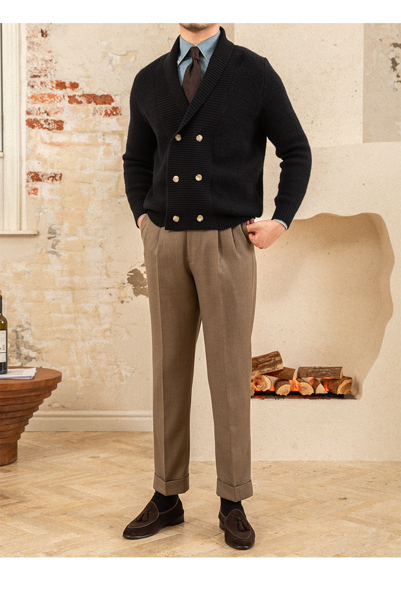 Mr. deer drei gestrickte Mantel Schal kragen Zweireiher Pullover warme Herbst und Winter Wolle Strickjacke Retro modische Jacke – Detail 28