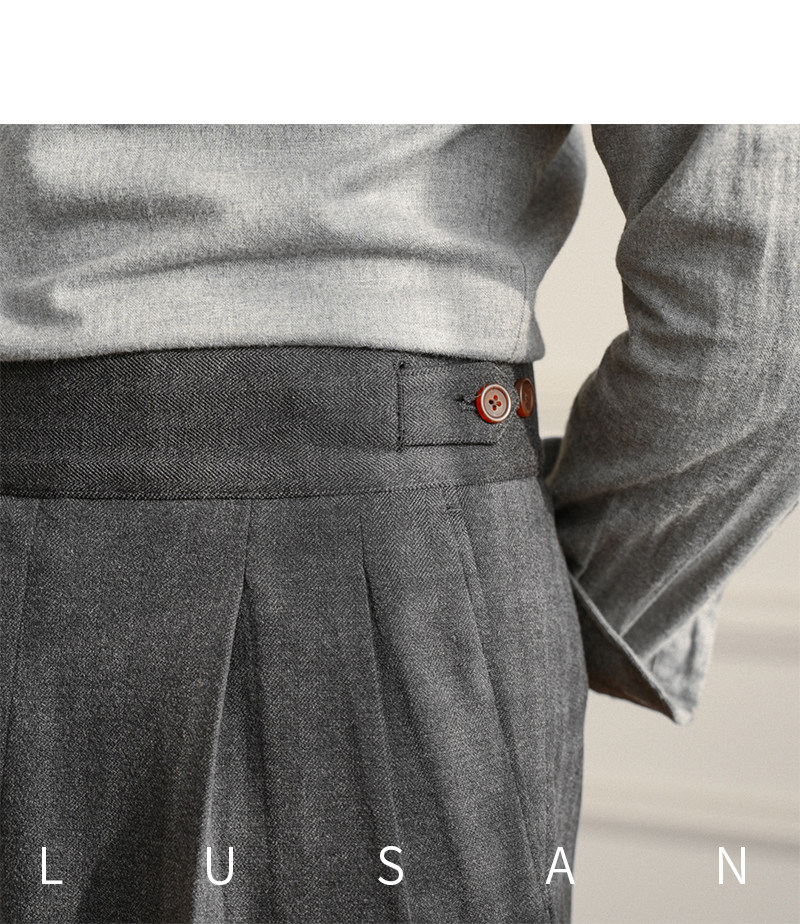 Herbst und Winter Herren Casual Gurkha Dicke Gerade Hohe Taille Hosen Vintage Warme Allgleiches Trendy Western Hosen – Detail 34