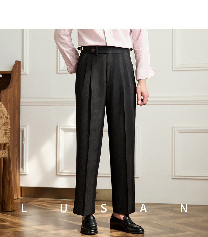 Business-Pendler All-Match-Freizeit hose mit weitem Bein, atmungsaktive, nicht bügelnde, britische, lockere Western hose mit hoher Taille für Männer – Detail 33