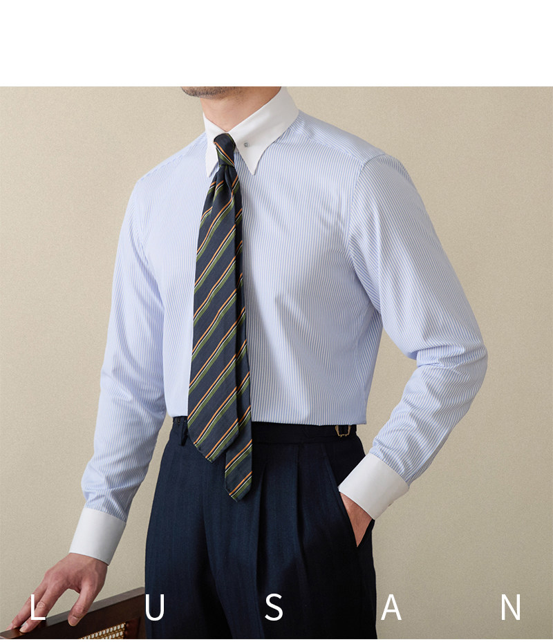Italienisches Business-Hemd mit farblich passendem Pinhole-Kragen, bügelfrei, gestreift, langärmelig, britisches Slim-Fit-Pendlerhemd für Herren – Detail 29