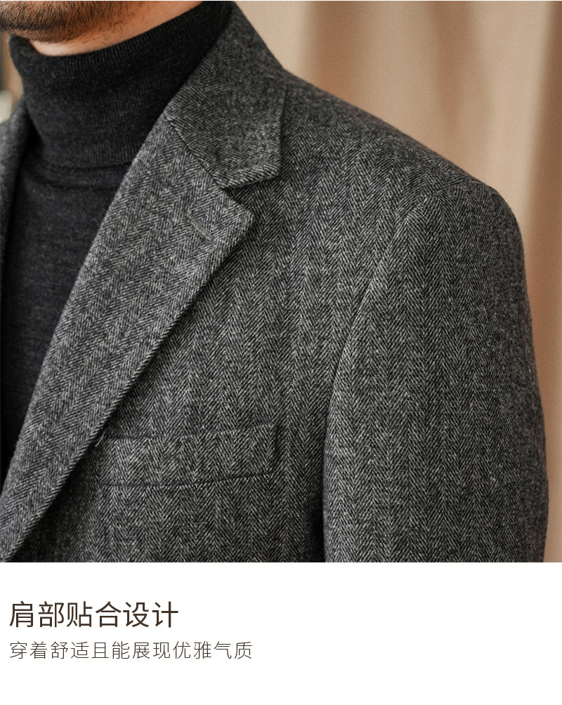 Italienischer Vintage Gentry Fischgrätenanzug aus 50 % Wolle, schmal geschnittener, warmer All-Match-Anzug im japanischen Stil für Herren – Detail 14