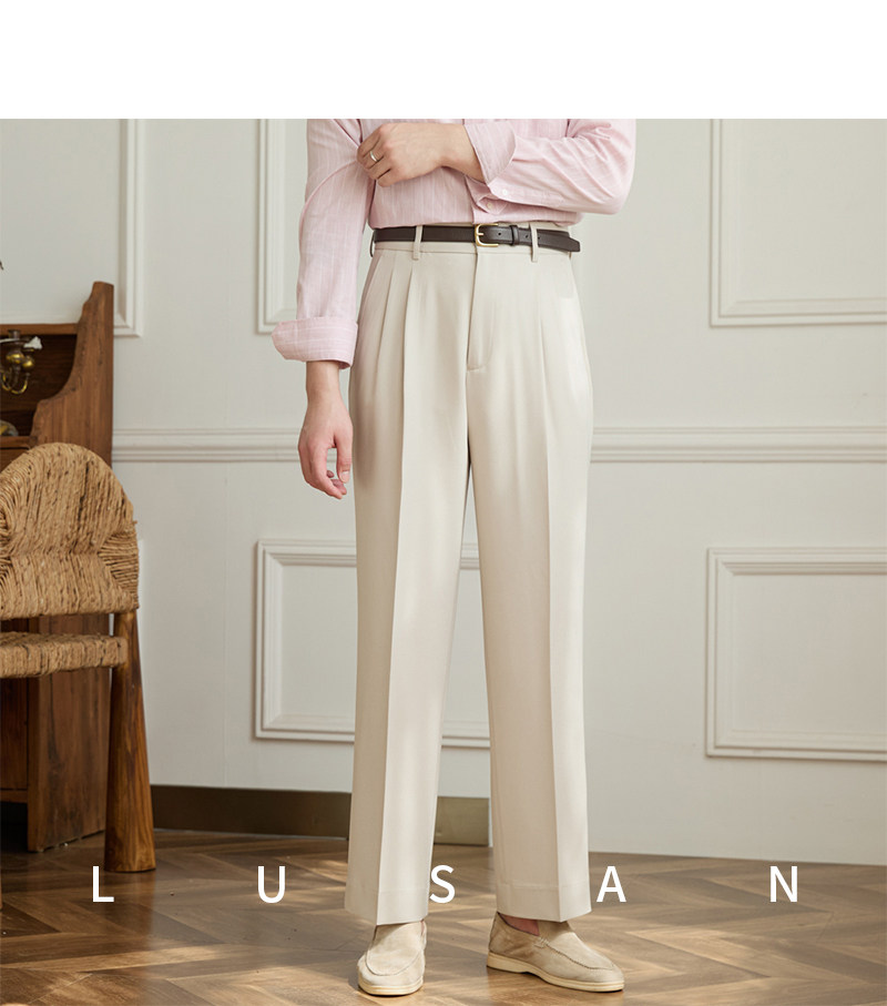 Vintage doppelt plissierte breite Bein nicht bügeln drapierte Freizeit hose Business Pendler atmungsaktive hohe Taille trend ige Herren hose – Detail 18