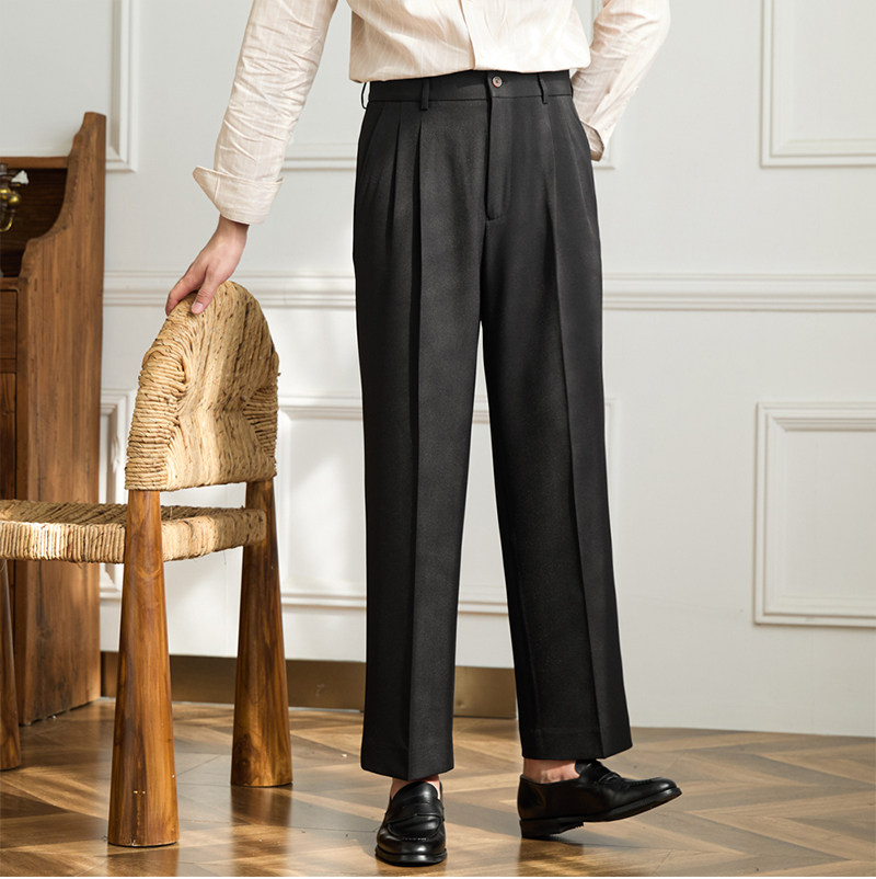 Vintage doppelt plissierte breite Bein nicht bügeln drapierte Freizeit hose Business Pendler atmungsaktive hohe Taille trend ige Herren hose – Detail 8
