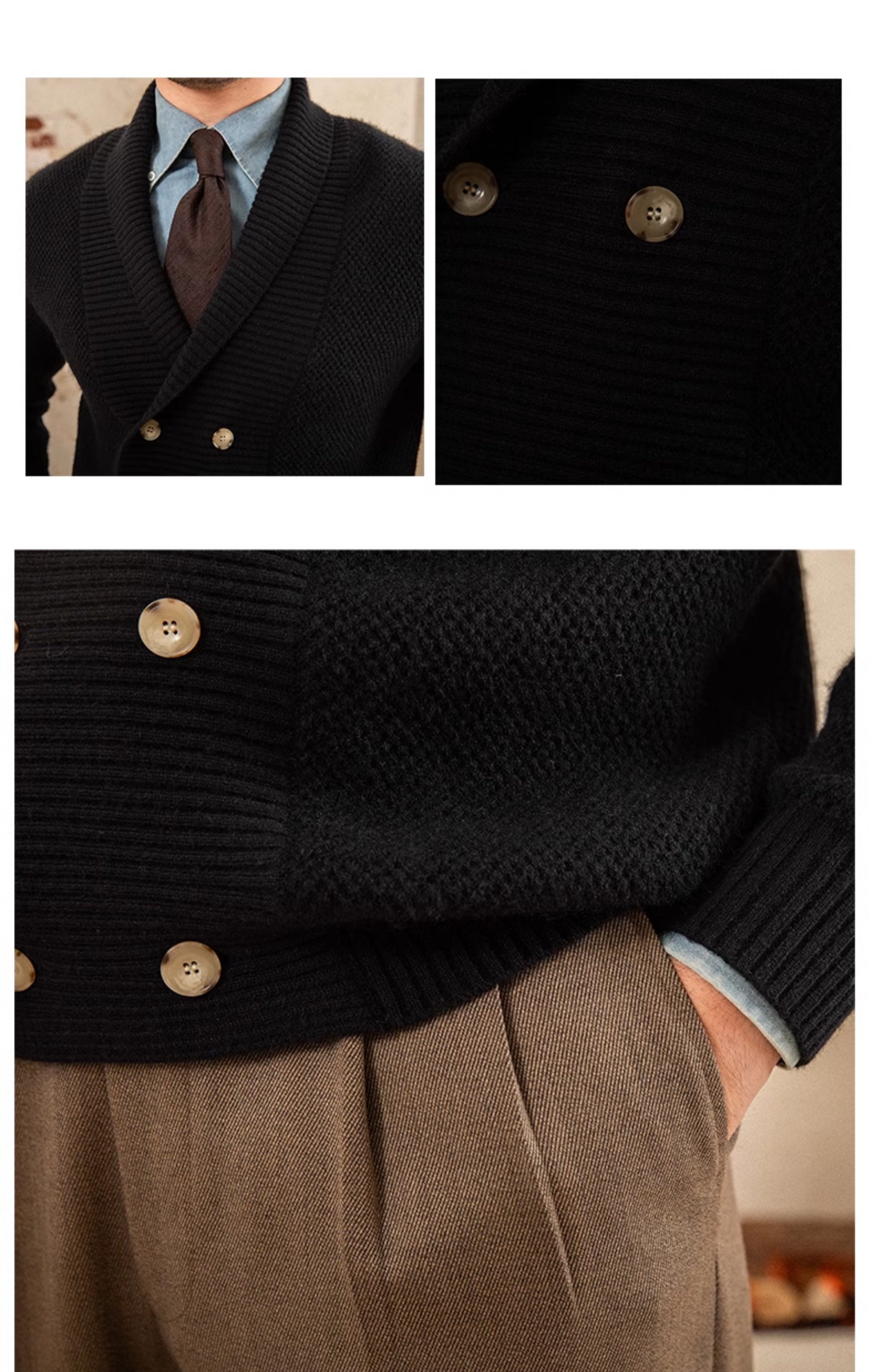 Mr. deer drei gestrickte Mantel Schal kragen Zweireiher Pullover warme Herbst und Winter Wolle Strickjacke Retro modische Jacke – Detail 25