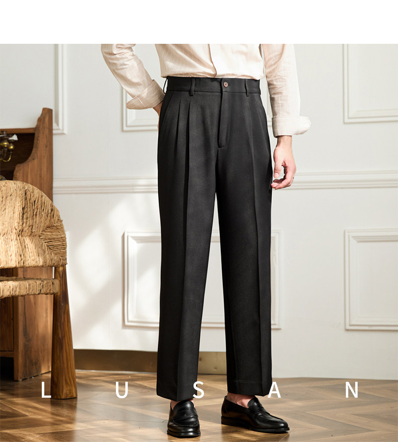 Vintage doppelt plissierte breite Bein nicht bügeln drapierte Freizeit hose Business Pendler atmungsaktive hohe Taille trend ige Herren hose – Detail 36