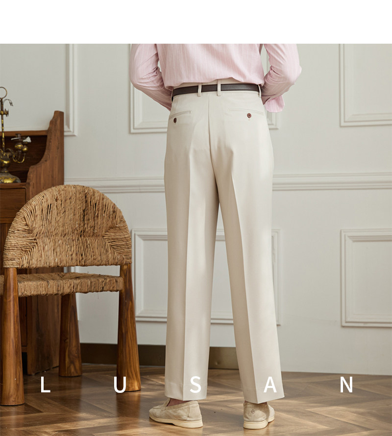Vintage doppelt plissierte breite Bein nicht bügeln drapierte Freizeit hose Business Pendler atmungsaktive hohe Taille trend ige Herren hose – Detail 19