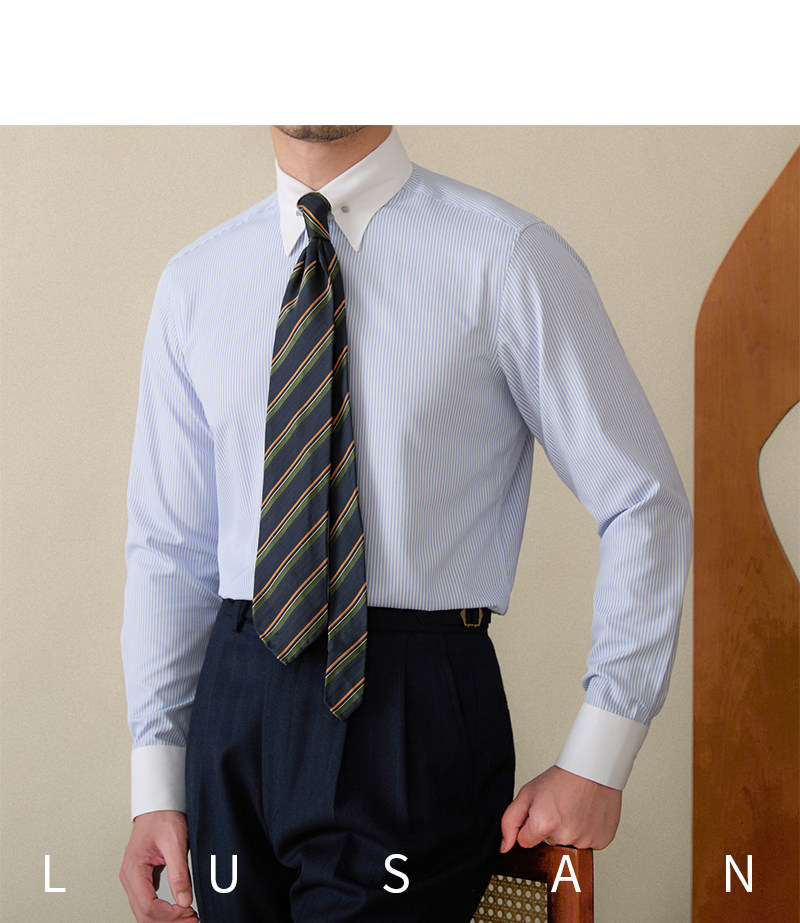 Italienisches Business-Hemd mit farblich passendem Pinhole-Kragen, bügelfrei, gestreift, langärmelig, britisches Slim-Fit-Pendlerhemd für Herren – Detail 36