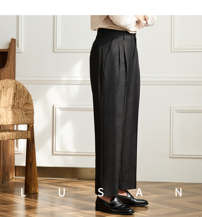 Vintage doppelt plissierte breite Bein nicht bügeln drapierte Freizeit hose Business Pendler atmungsaktive hohe Taille trend ige Herren hose – Detail 33