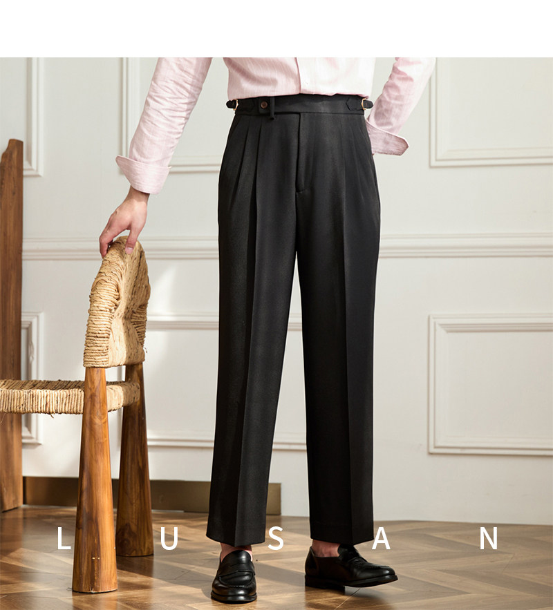 Business-Pendler All-Match-Freizeit hose mit weitem Bein, atmungsaktive, nicht bügelnde, britische, lockere Western hose mit hoher Taille für Männer – Detail 32