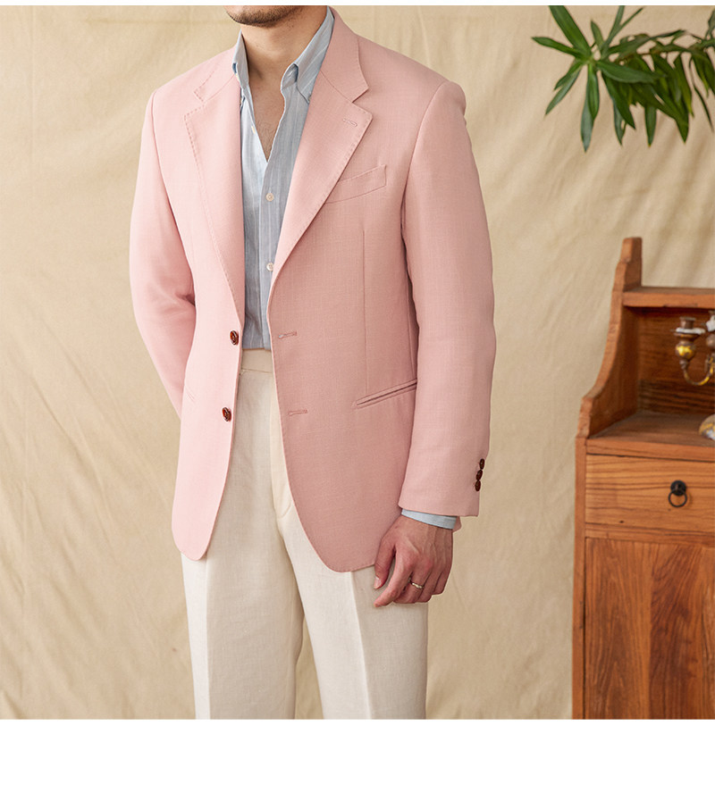 Hirsch Sanxian Business-Stil Entspannung nicht bügeln Leinen Tencel gemischt Fischgräten muster Anzug Jacke Herren Freizeit anzug trendy – Detail 25