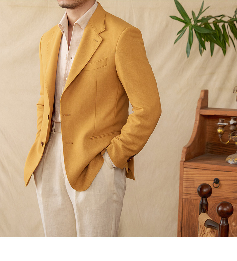 Hirsch Sanxian Business-Stil Entspannung nicht bügeln Leinen Tencel gemischt Fischgräten muster Anzug Jacke Herren Freizeit anzug trendy – Detail 37