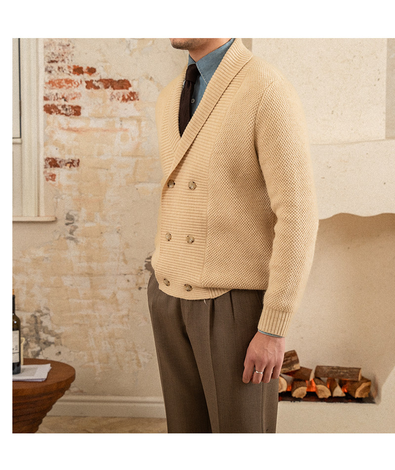 Mr. deer drei gestrickte Mantel Schal kragen Zweireiher Pullover warme Herbst und Winter Wolle Strickjacke Retro modische Jacke – Detail 39