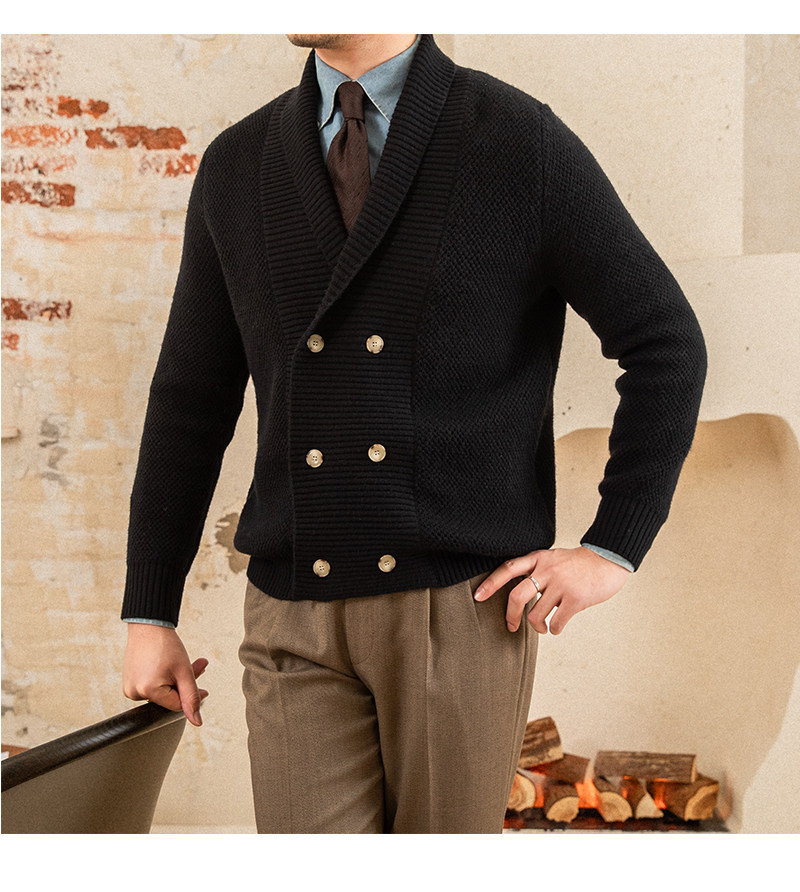 Mr. deer drei gestrickte Mantel Schal kragen Zweireiher Pullover warme Herbst und Winter Wolle Strickjacke Retro modische Jacke – Detail 24