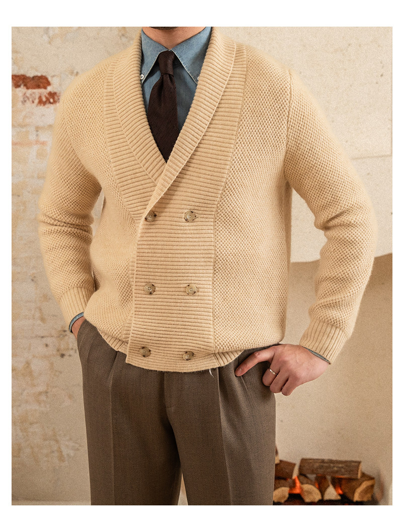 Mr. deer drei gestrickte Mantel Schal kragen Zweireiher Pullover warme Herbst und Winter Wolle Strickjacke Retro modische Jacke – Detail 36