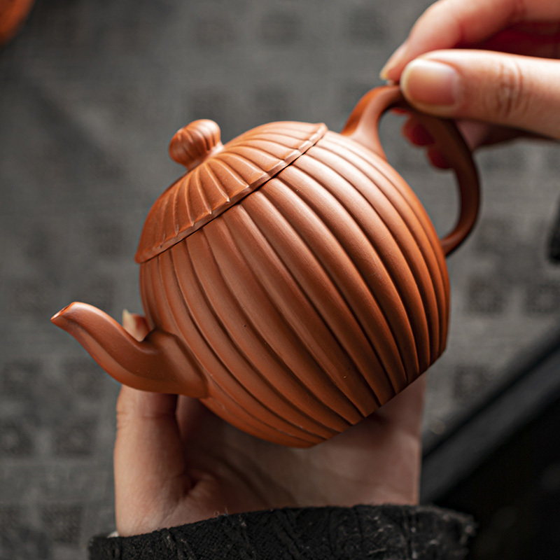 Purely Handmade Old Rock Clay Teapot, Chinese-Style Household Coarse Pottery Purple Clay Tea Pot, Kung Fu Tea Set, Personal Tea Brewing Vessel