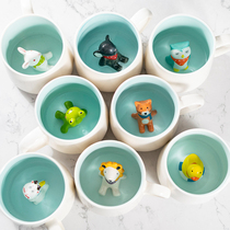Becar Plume Creativity 3D Stereocartoon Cute Ceramic Milk Mark Cup Home With Cover Spoon Children Girls Water Glasses