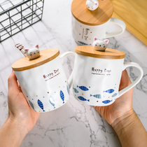 Becar Plume Creativity Mark Cup Cartoon Home Cup Ceramic Cup With Cover Spoon Water Cup Breakfast Coffee Cup Cute