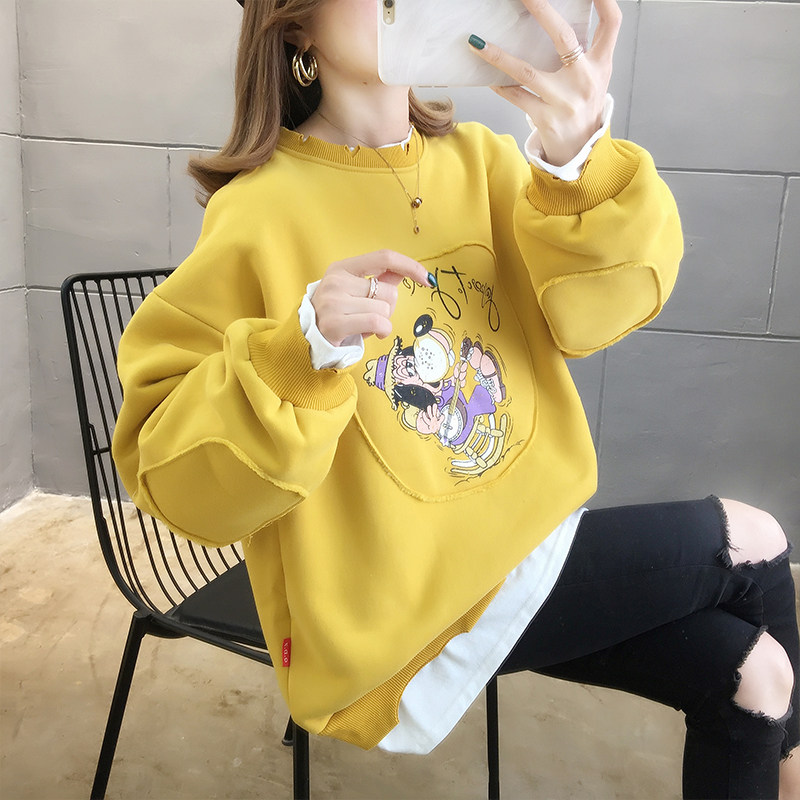 2021 Fake two pregnant women in autumn dress new Han edition fashion loose round collar printing in a large - code female suit