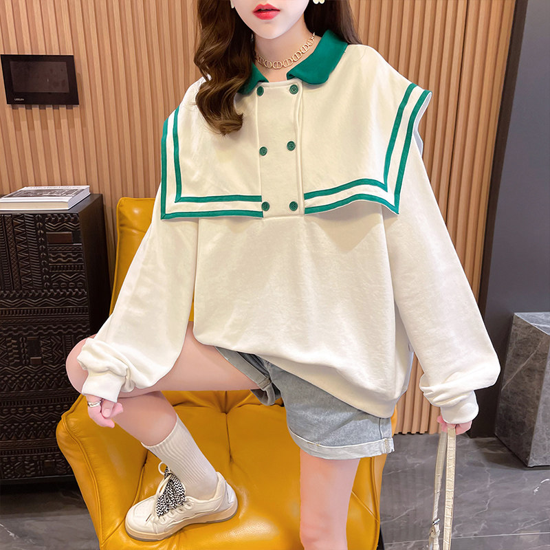 2021 Autumn Maternity Dress Contrasting Color Small Fresh Design Korean Version Loose Lazy Wind Women's Sweater Casual