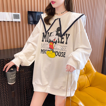 2021 Fall - autumn pregnant women dress Han edition of loose and large - yard air reduction age - age naval coat