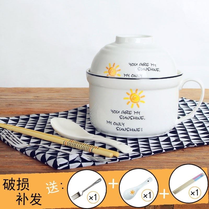 Cute ceramic bowls cutlery set of bubbling noodles lunch box Cartoon Microwave Oven Lunchbox with lid with lid with handle