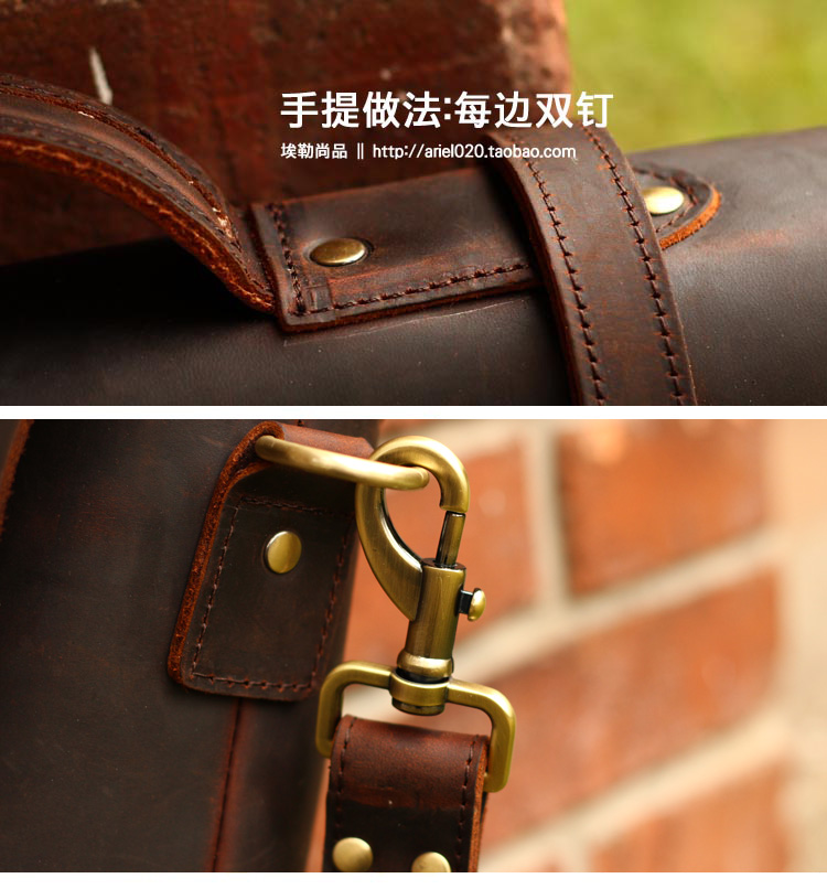 Điên ngựa da retro nam túi da nam túi xách người Anh bưu kiện cặp đầu tiên túi da vai Messenger - Túi của con người túi lv