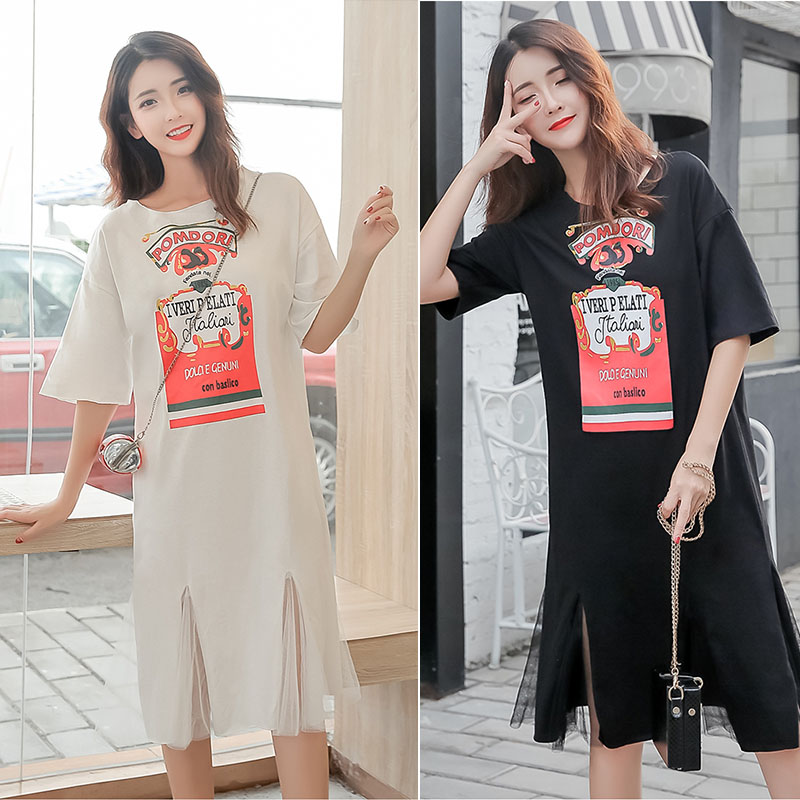 Pregnant Woman Spring Clothing Pure Cotton Pregnant Woman Foreign Dress Summer Medium Long Version Short Sleeve Blouses Lace Doll Skirt Summer Dress Long Dress