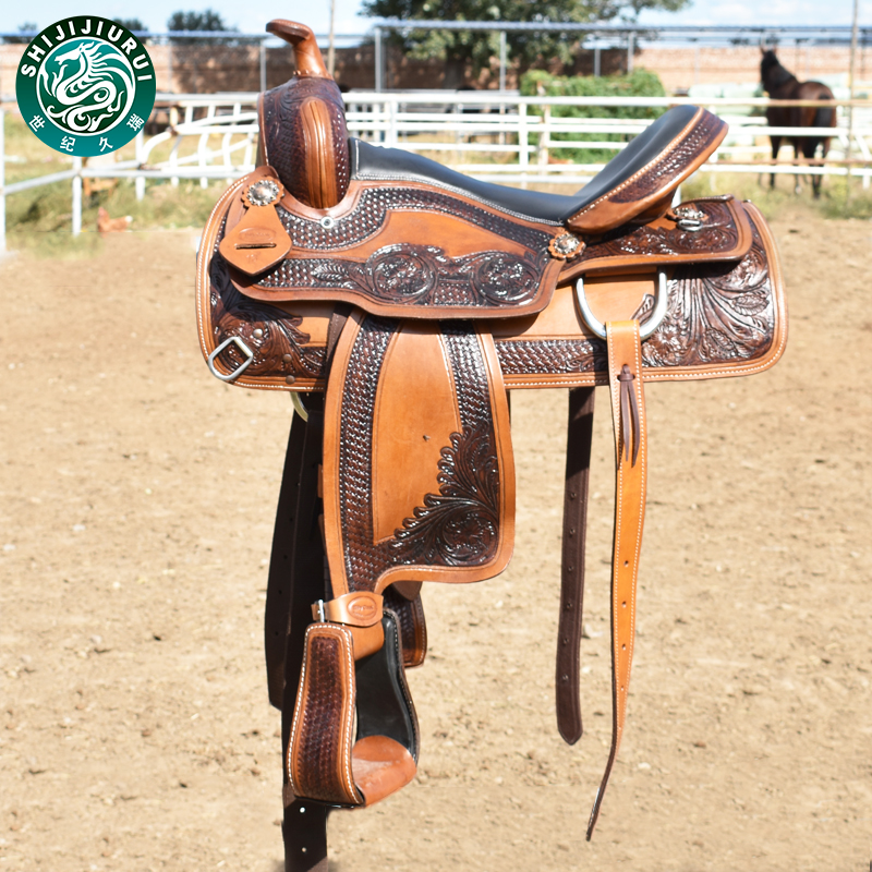 Century long end equestrian supplies Cowhide carving Western saddle riding equipment A full set of harness Western pommel horse Anpi