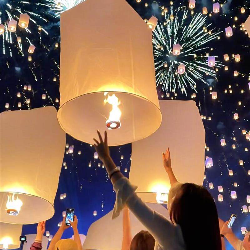 新居祝い用の孔明灯／願い灯100個。安全で難燃性、大型で厚みがあり、元宵節や春節に最適です。