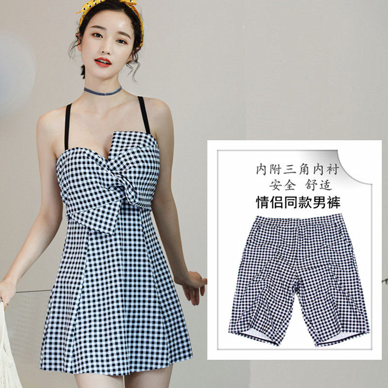 Wu Xuanyi with the same paragraph 2020 new plaid spa couple two style dress swimsuit female conservative students wins South Korea