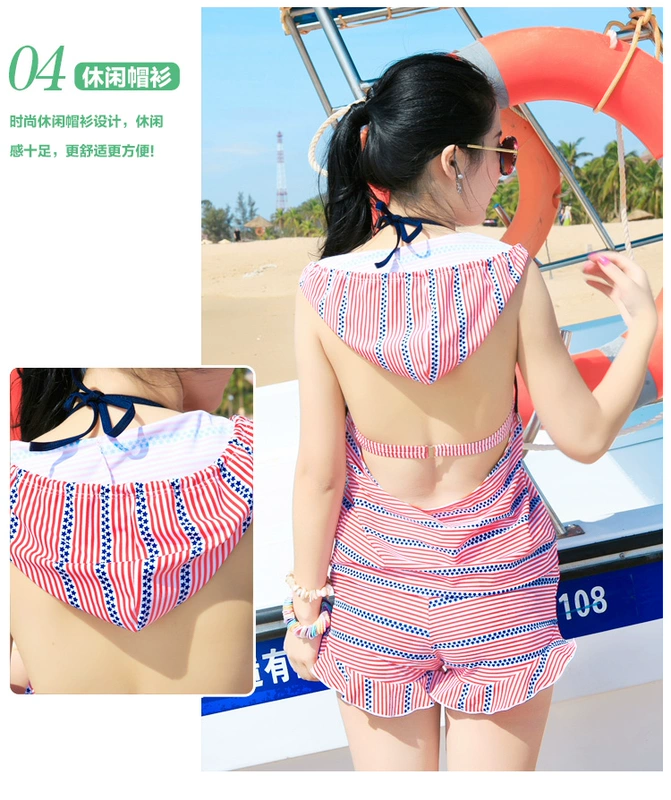 Cặp đôi đồ bơi nữ đi biển phù hợp với bikini bikini bốn mảnh ngực nhỏ tụ tập thép tấm quần đi biển nóng bỏng