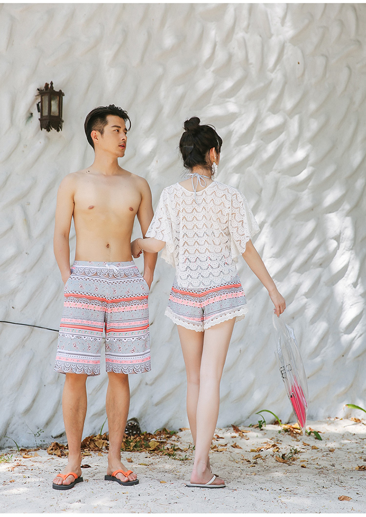 Phong cách dân tộc cặp đôi áo tắm bikini bốn mảnh nữ bảo thủ mỏng retro bên bờ biển kỳ nghỉ phù hợp với cặp đôi 	bộ đồ đôi đi biển