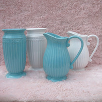 Ceramic vase white blue living room table pendulum ornaments Flower arrangement relief milk pot Simple now shooting props Roman column