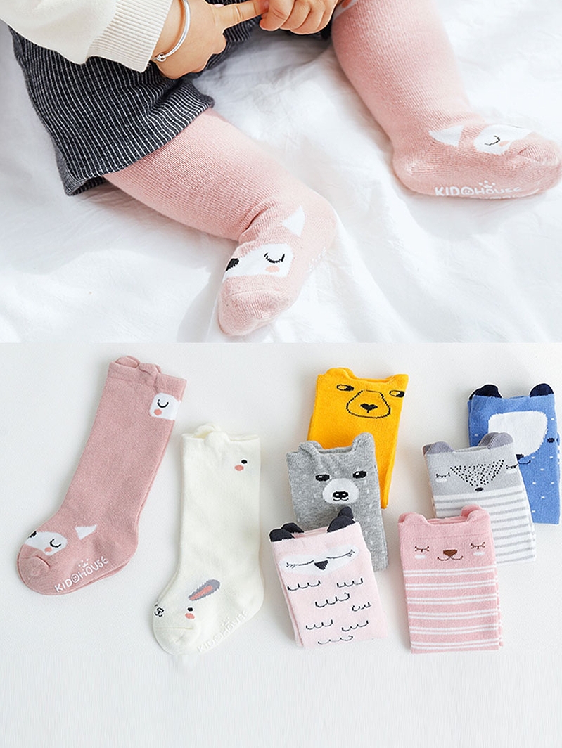 Non-slip toddler baby floor socks Pure cotton children's high tube socks Cartoon baby loose socks thickened 0-6 months 2 years old