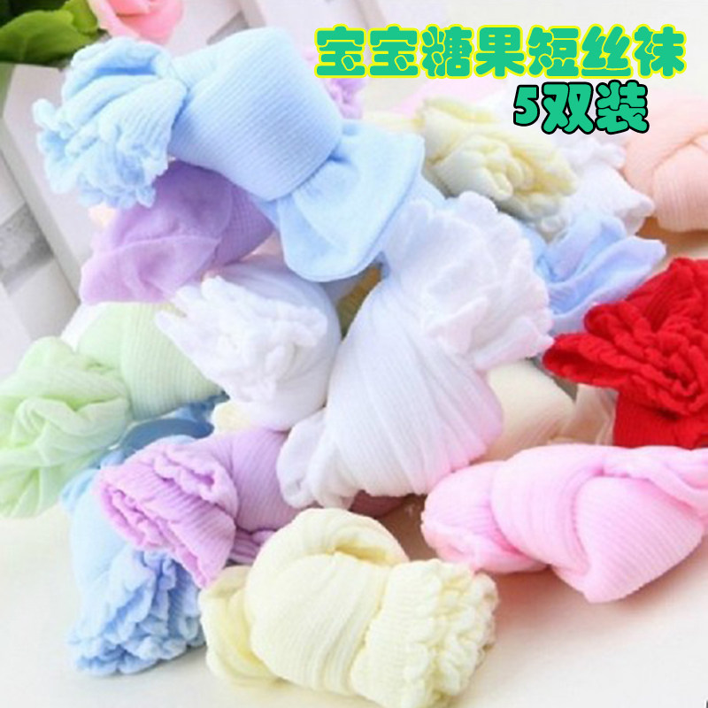 5 pairs of cute fresh candy color summer thin stockings newborn candy socks baby gloves foot guards baby socks