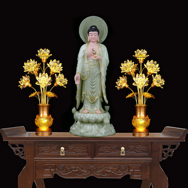 For the Buddha lamp Guanyin is dedicated to the lamp Seven-nine-coloured crystal lotus lamp led imitation glazed Buddha's former long Ming lantern home-Taobao