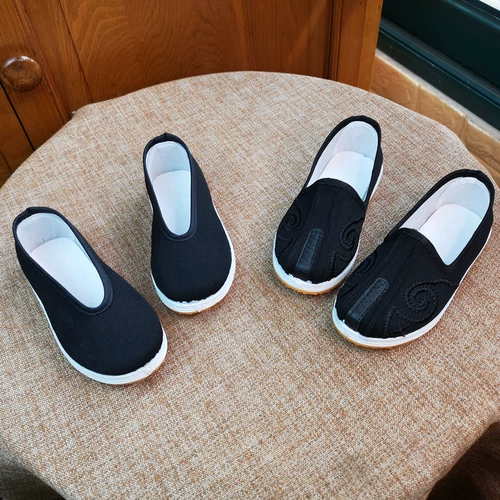 Черные детские туфли, слипоны для мальчиков, ханьфу, этническая обувь, китайский стиль, этнический стиль