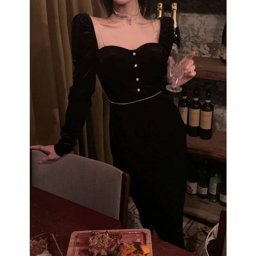 Черное элитное летнее вечернее платье, французский стиль