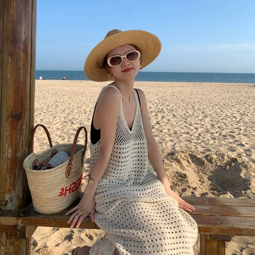 Пляжное платье, длинная летняя майка, юбка, изысканный стиль, яркий броский стиль