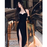 Элегантное элитное сексуальное черное бархатное вечернее платье, изысканный стиль