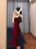 Вечернее платье, красное бархатное свадебное платье