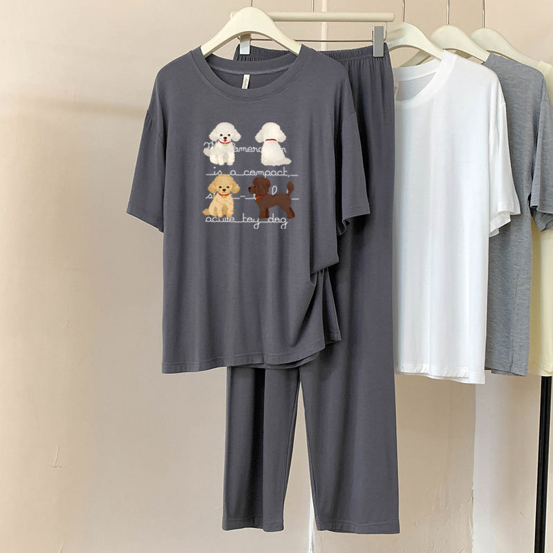 Cute Cartoon Teddy Modal Short-Sleeved Long Pants Pajamas for Women, New Summer Style, Comfortable and Loose-Fitting Loungewear Set