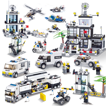 Children's military riot police car airplane assembly toy