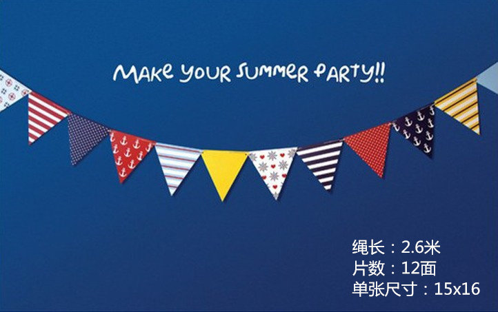 Small bunting decoration Indoor triangle string flag scene decoration Navy style opening wedding paper birthday bunting