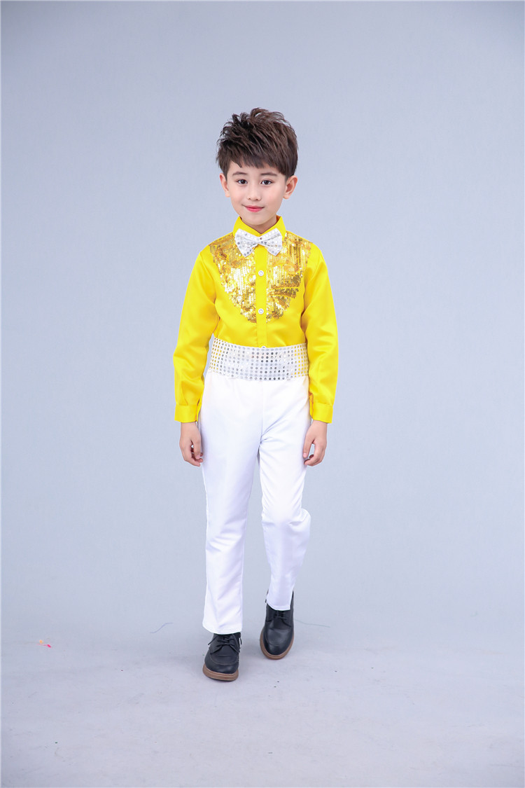 Trẻ em biểu diễn quần áo mẫu giáo khiêu vũ cô gái váy fluffy váy công chúa học sinh hợp xướng trang phục biểu diễn màu vàng đồ bộ cho bé